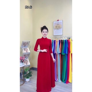 Áo dài truyền thống lụa Mỹ màu đỏ đô,cổ 2 phân , trơn