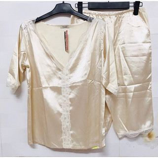 BỘ LỤA SATIN PHỐI REN CỔ TIM CAO CẤP