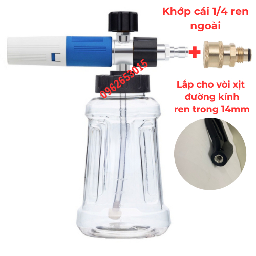 Bình xịt bọt tuyết INOX cao cấp 1L lắp máy rửa xe áp lực cao , máy rửa xe gia đình.