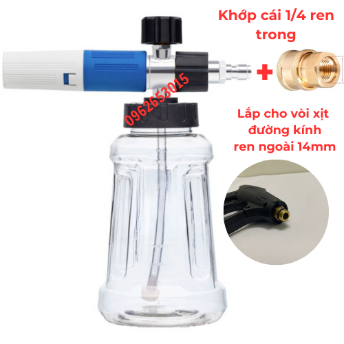 Bình xịt bọt tuyết INOX cao cấp 1L lắp máy rửa xe áp lực cao , máy rửa xe gia đình.