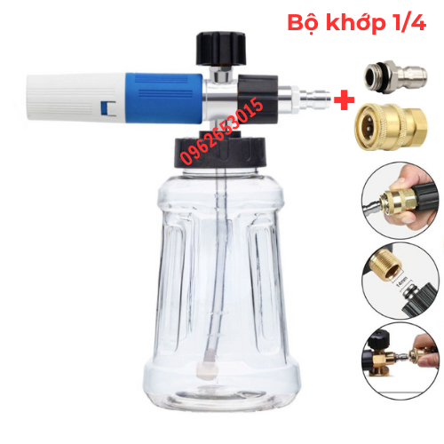 Bình xịt bọt tuyết INOX cao cấp 1L lắp máy rửa xe áp lực cao , máy rửa xe gia đình.