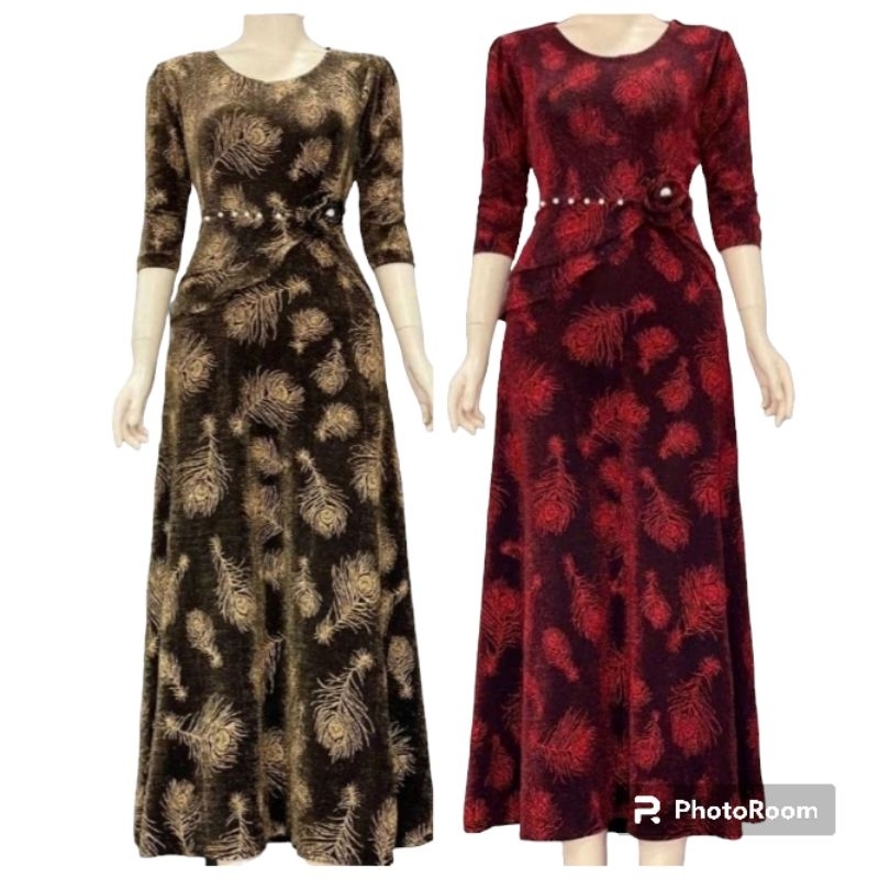 Đầm dạ hội trung niên dự tiệc sang trọng cho mẹ vải nhũ kim tuyến kim sa co giãn, Đầm trung niên dạ hội dự tiệc che bụng
