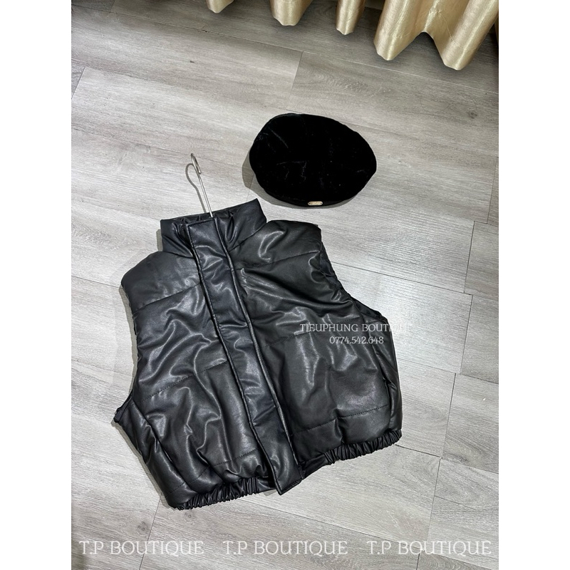 Áo Phao Gile Da Pu Croptop Bo Chun