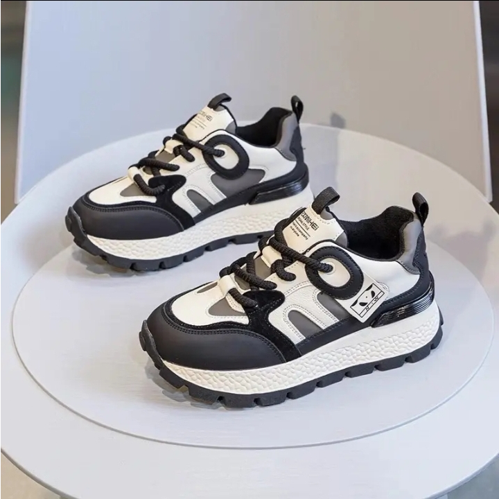 Giày Thể Thao Nữ, Giày Sneaker Chữ O Cá Tính 2 màu Đen, Nâu Đế Răng Cưa HOTTREND 2023 !