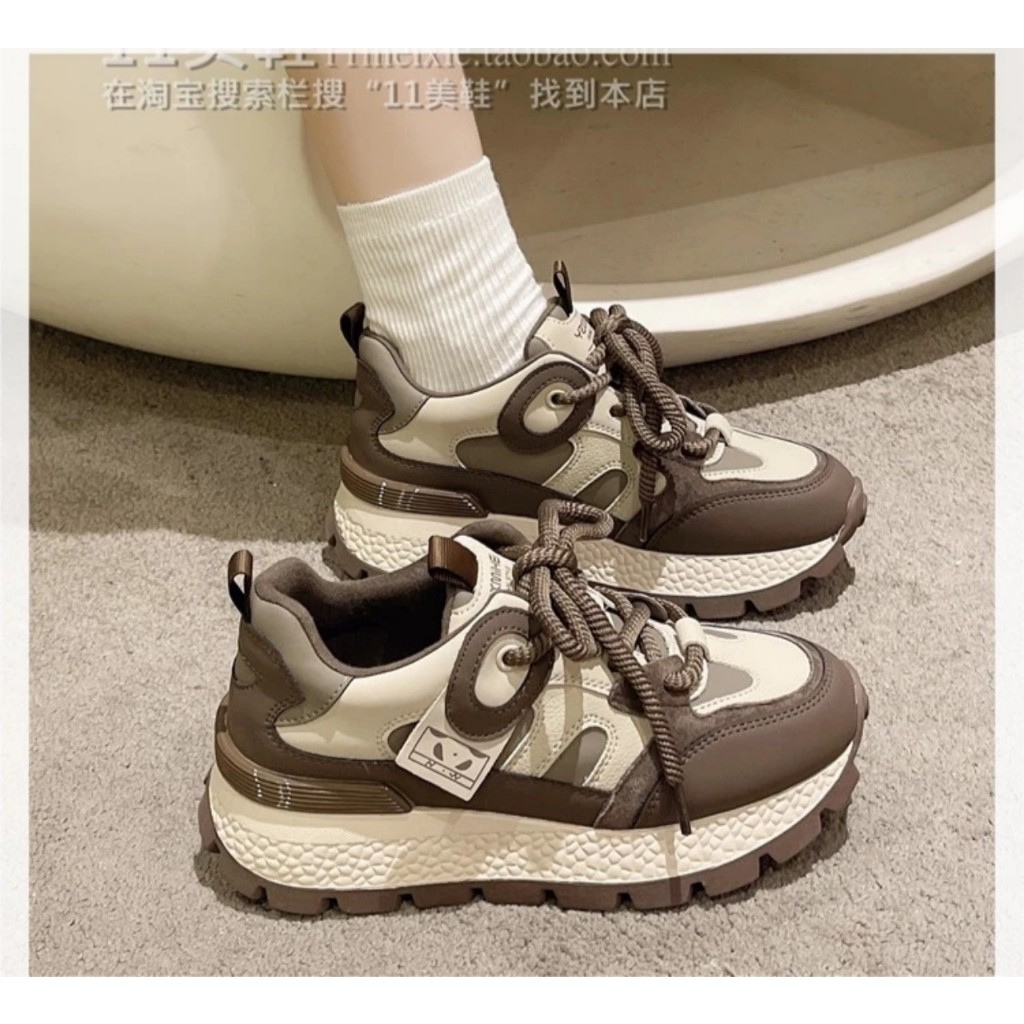 Giày Thể Thao Nữ, Giày Sneaker Chữ O Cá Tính 2 màu Đen, Nâu Đế Răng Cưa HOTTREND 2023 !