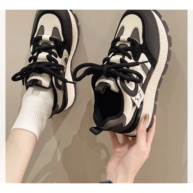 Giày Thể Thao Nữ, Giày Sneaker Chữ O Cá Tính 2 màu Đen, Nâu Đế Răng Cưa HOTTREND 2023 !