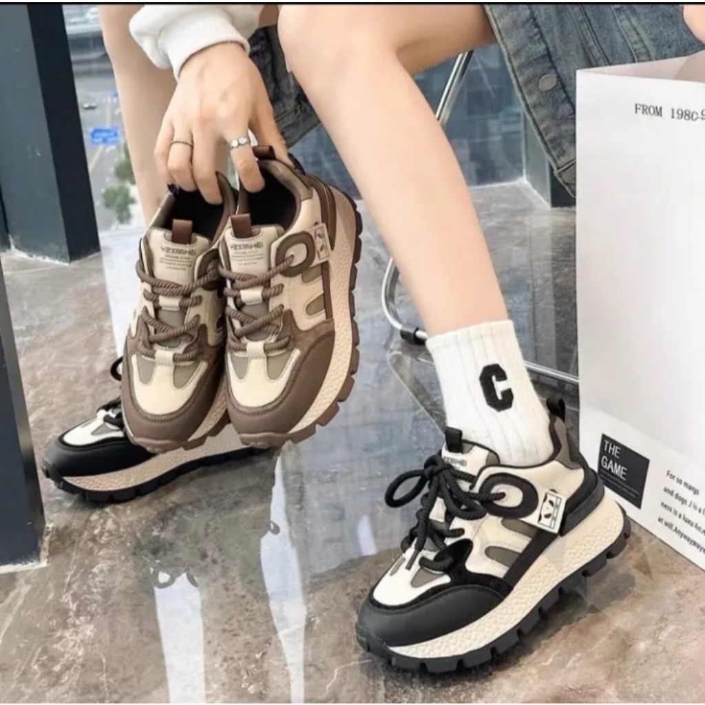 Giày Thể Thao Nữ, Giày Sneaker Chữ O Cá Tính 2 màu Đen, Nâu Đế Răng Cưa HOTTREND 2023 !