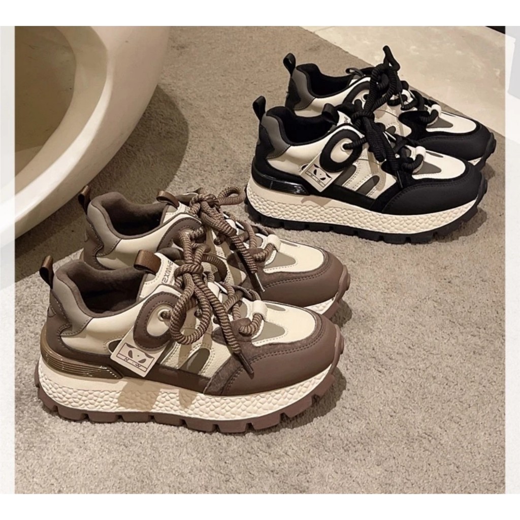 Giày Thể Thao Nữ, Giày Sneaker Chữ O Cá Tính 2 màu Đen, Nâu Đế Răng Cưa HOTTREND 2023 !