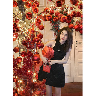 Đầm dạ sn kim sa nơ ngực dáng a