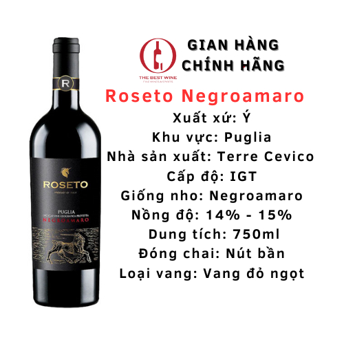 Rượu Vang Ngọt Ý Roseto Negroamaro Puglia Nhập Khẩu - Rượu vang Ý - TheBestWine