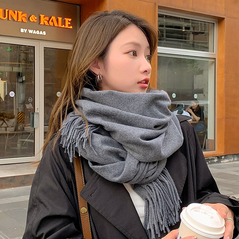 Khăn quàng cổ nữ nam unisex, khăn len dạ trơn Cashmere khổ to 200x66cm, khăn len choàng cổ nữ thời trang