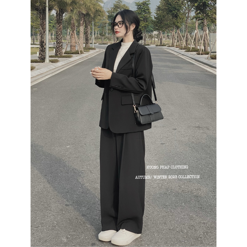 SET VEST ÁO BLAZER MÀU ĐEN CÙNG QUẦN ỐNG XUÔNG ĐỨNG FORM HÀNG QC LOẠI 1 BY HUONGPHAPCLOTHING