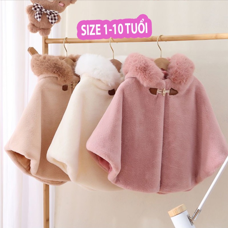 ÁO CHOÀNG LÔNG CÓ MŨ MINKBABY SIÊU DÀY ẤM CHO BÉ GÁI 1-10 TUỔI