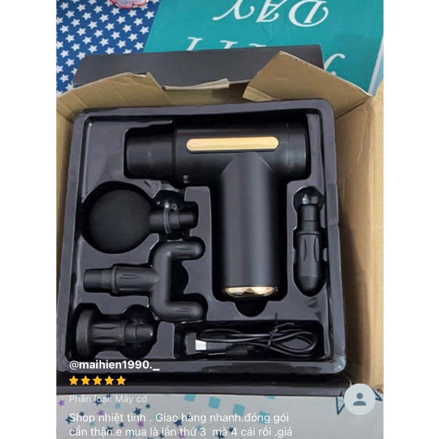 Máy massage cầm tay mini 💥GIÁ SỈ 💥 -Súng massage đấm lưng mát xa trị liệu cổ vai gáy 4 đầu 6 chế độ