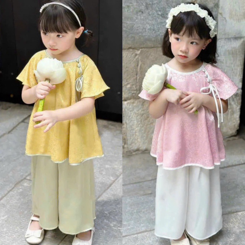 Bộ lụa bà ba/ cách tân đi chùa cho bé