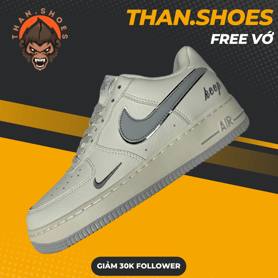 Giày AF1 07 Low Keep Fresh Beige Black, AF1 Kem Móc Xám Phản Quang - Than.Shoes