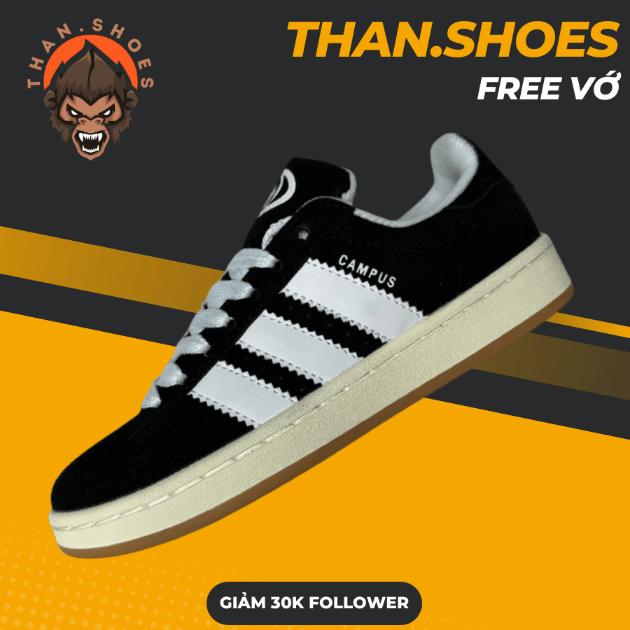 Giày Campus 00s Black Cloud White, Campus Đen Sọc Trắng - Than.Shoes