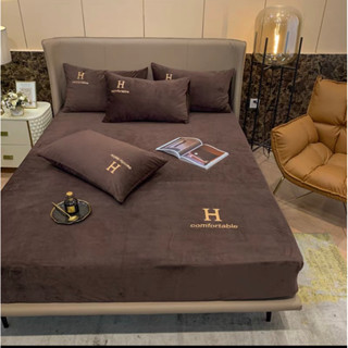 BỘ GA VÀ 2 VỎ GỐI NỈ NHUNG LÌ THÊU CHỮ H MỀM MỊN ẤM ÁP ĐỦ SIZE