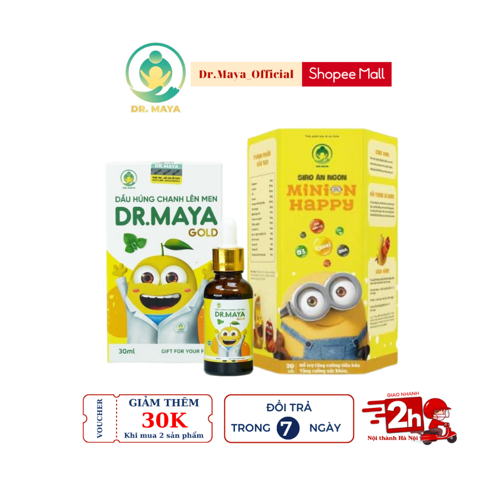 Dầu húng chanh Minion Gold 30ml, Siro ăn ngon Minion Happy, chính hãng Dr.Maya