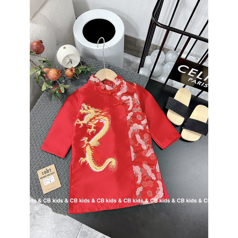 Áo dài cách tân, áo dài Tết cho bé trai chất gấm rồng thêu cao cấp