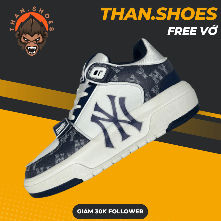 Giày MLB Chunky Liner Mid Denim New York Yankees Sox, MLB Liner Mid NY Trắng Xanh Biển Denim - Than.Shoes