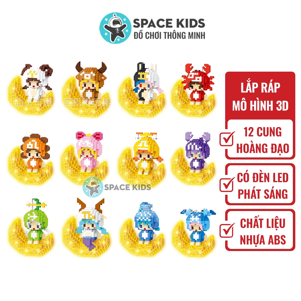 Đồ chơi lắp ráp mô hình 12 cung hoàng đạo phát sáng có đèn led, đồ chơi cho bé lắp ghép mô hình chất liệu nhựa ABS