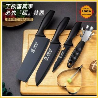Bộ Dao 5 Món JAPAN ASAKH Bằng Thép Không Gỉ Đen Nhám Cao Cấp