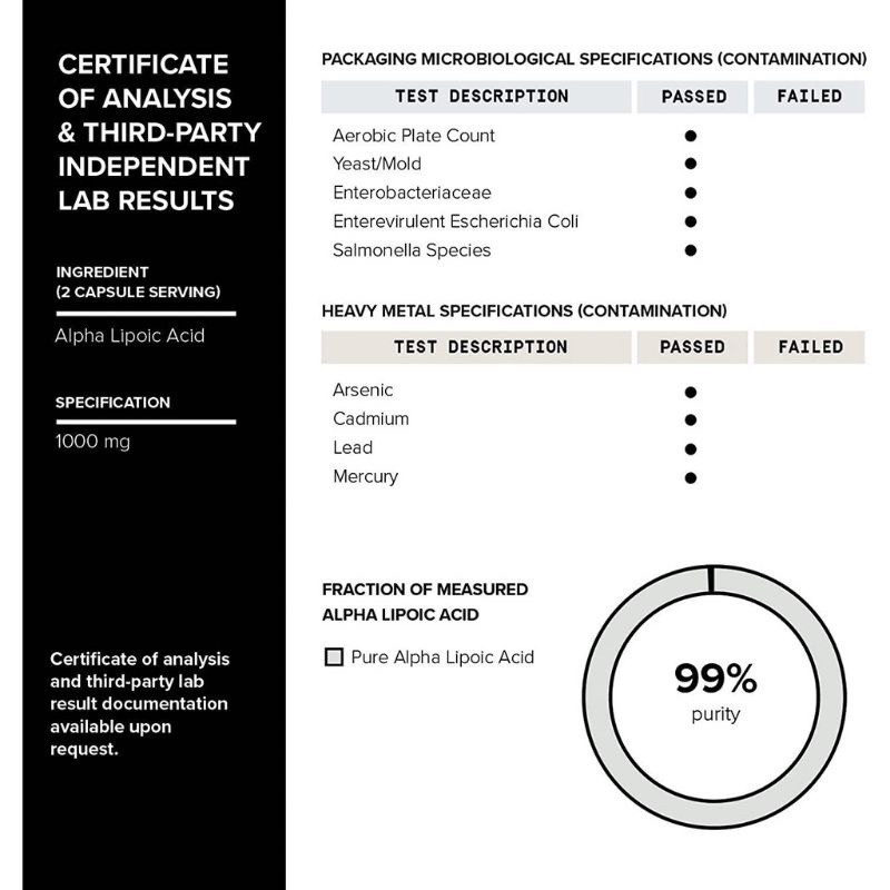 Viên trắng da, giảm nám, chống lão hoá Toniiq Alpha Lipoic Acid 120v USA