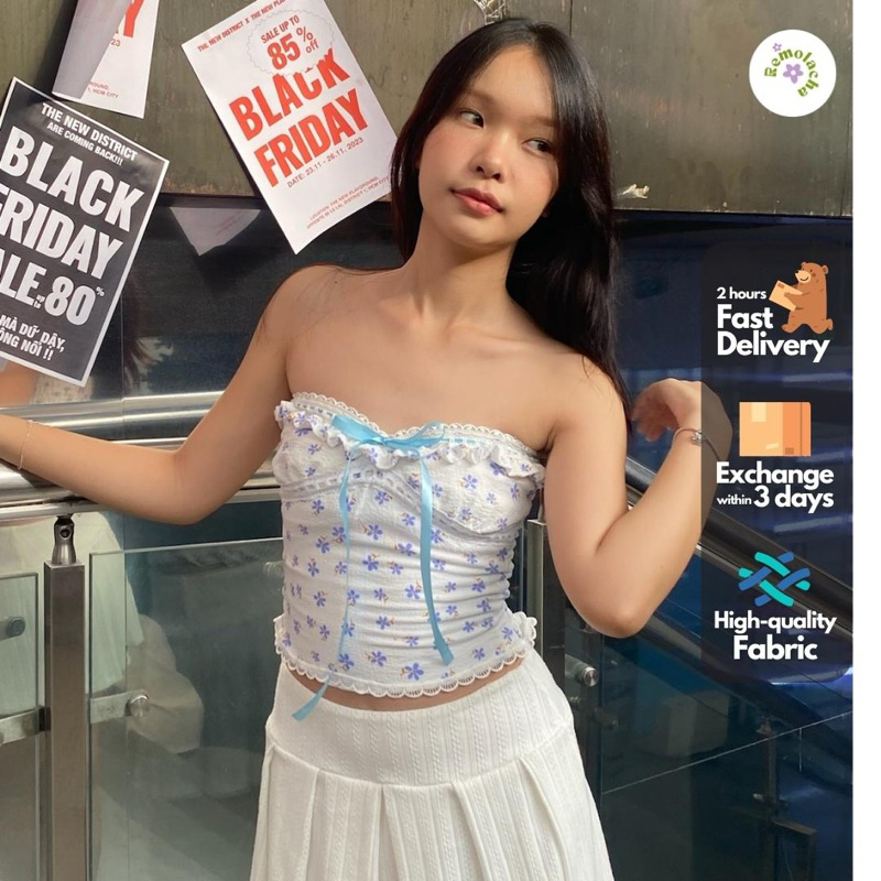 REMOLACHA | Yiu Top - Áo tube dây nơ ruy băng