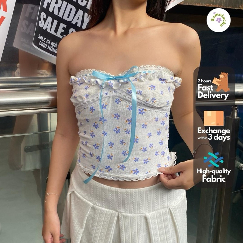 REMOLACHA | Yiu Top - Áo tube dây nơ ruy băng