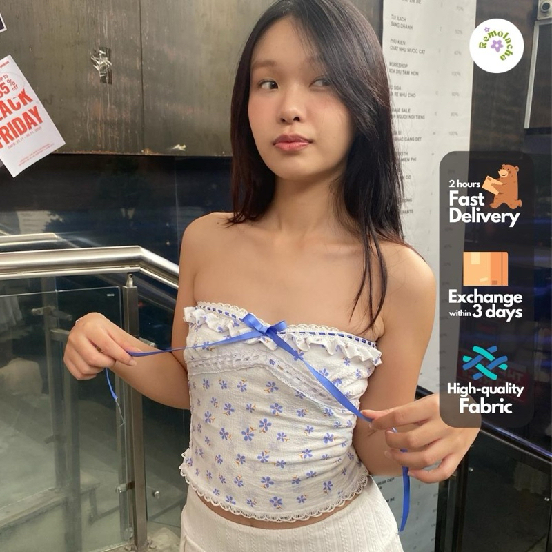 REMOLACHA | Yiu Top - Áo tube dây nơ ruy băng