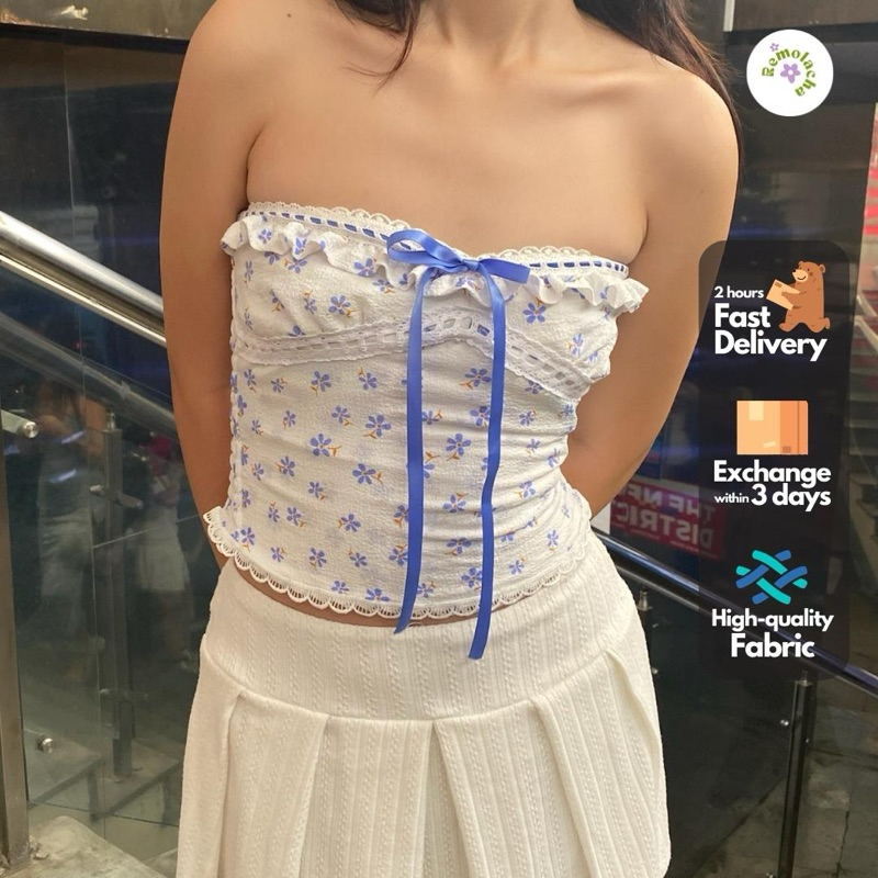 REMOLACHA | Yiu Top - Áo tube dây nơ ruy băng