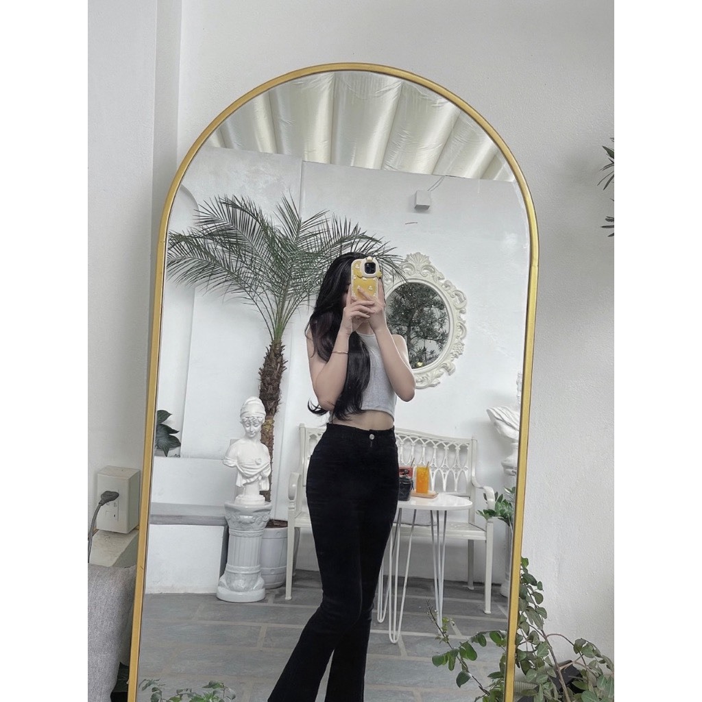 Quần Jean Giấy Ống Loe Màu Đen, Cạp Cao Trên Rốn Siêu Hách Dáng, Co Giãn 4 Chiều