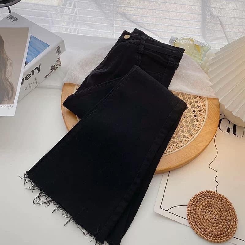 Quần Jean Giấy Ống Loe Màu Đen, Cạp Cao Trên Rốn Siêu Hách Dáng, Co Giãn 4 Chiều