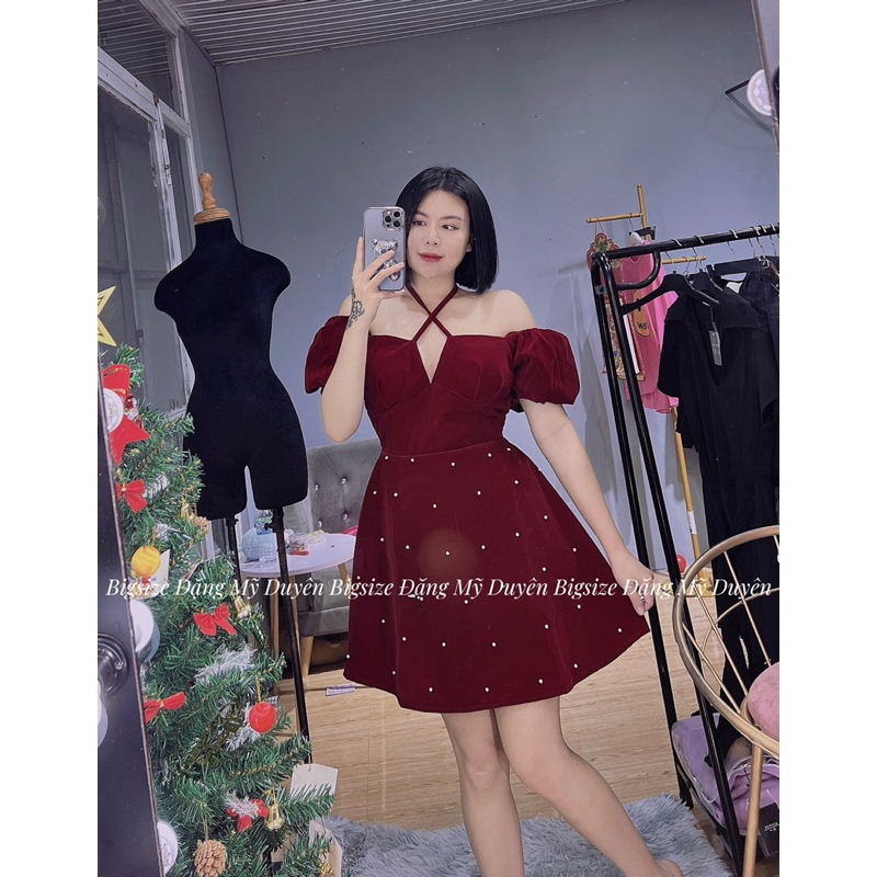 ĐẦM NHUNG ĐÍNH HẠT NGỌC ẢNH CHỤP THẬT