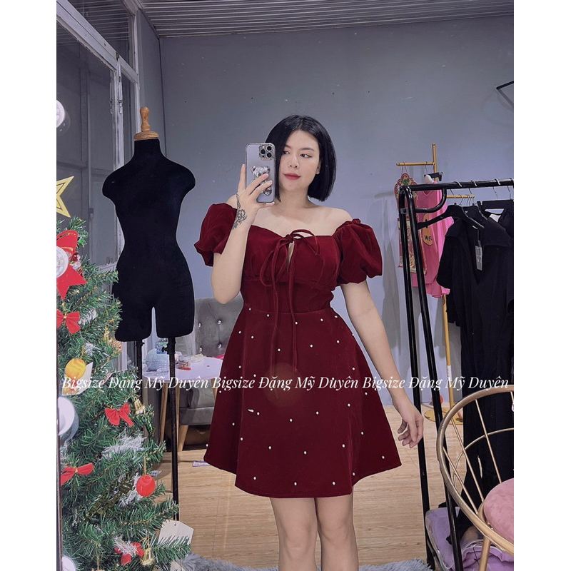 ĐẦM NHUNG ĐÍNH HẠT NGỌC ẢNH CHỤP THẬT