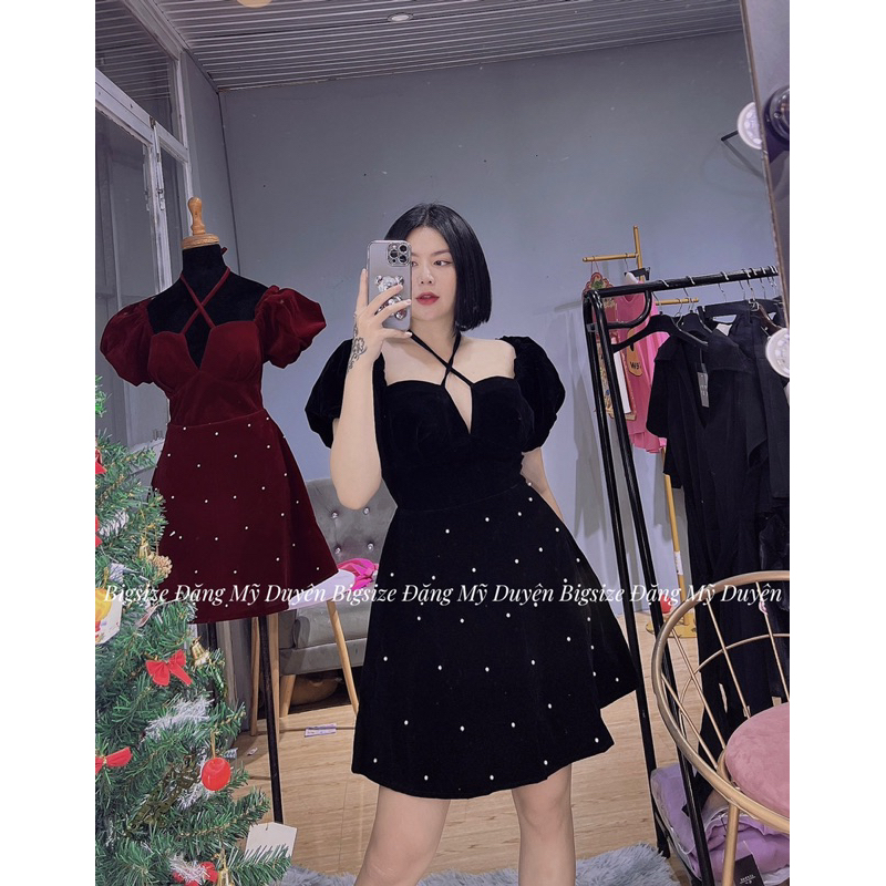 ĐẦM NHUNG ĐÍNH HẠT NGỌC ẢNH CHỤP THẬT