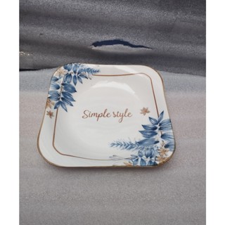 Dĩa sứ vuông hoa văn 4d mẫu simple 8inch / 9 inch dĩa sứ trắng