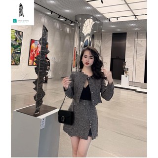 Set váy dạ .qc118 set váy dạ 2 lớp áo cổ tròn chân váy