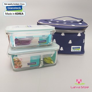 Bộ hộp cơm thủy tinh Glasslock 1000ml chia ngăn và 710ml kèm túi Hàn Quốc - Larva Store