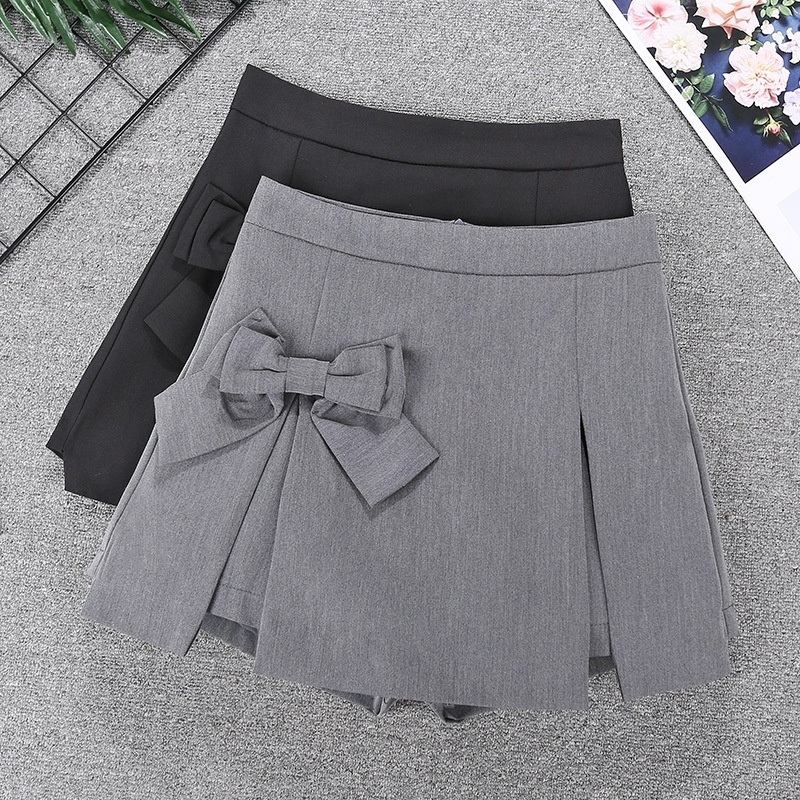 Chân váy chữ A xếp ly đính nơ. Quần váy chữ A hai lớp lưng cao phong cách hàn quốc