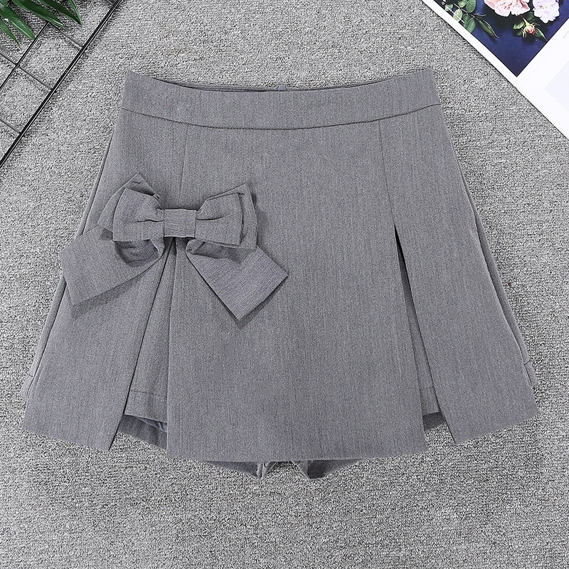 Chân váy chữ A xếp ly đính nơ. Quần váy chữ A hai lớp lưng cao phong cách hàn quốc