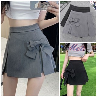 Chân váy chữ A xếp ly đính nơ. Quần váy chữ A hai lớp lưng cao phong cách hàn quốc