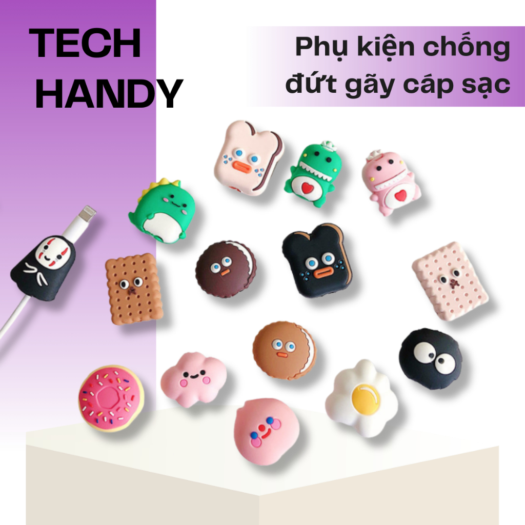 Phụ kiện bảo vệ chống đứt gãy cho dây cáp sạc nhanh tai nghe hình bánh ngọt Tech handy