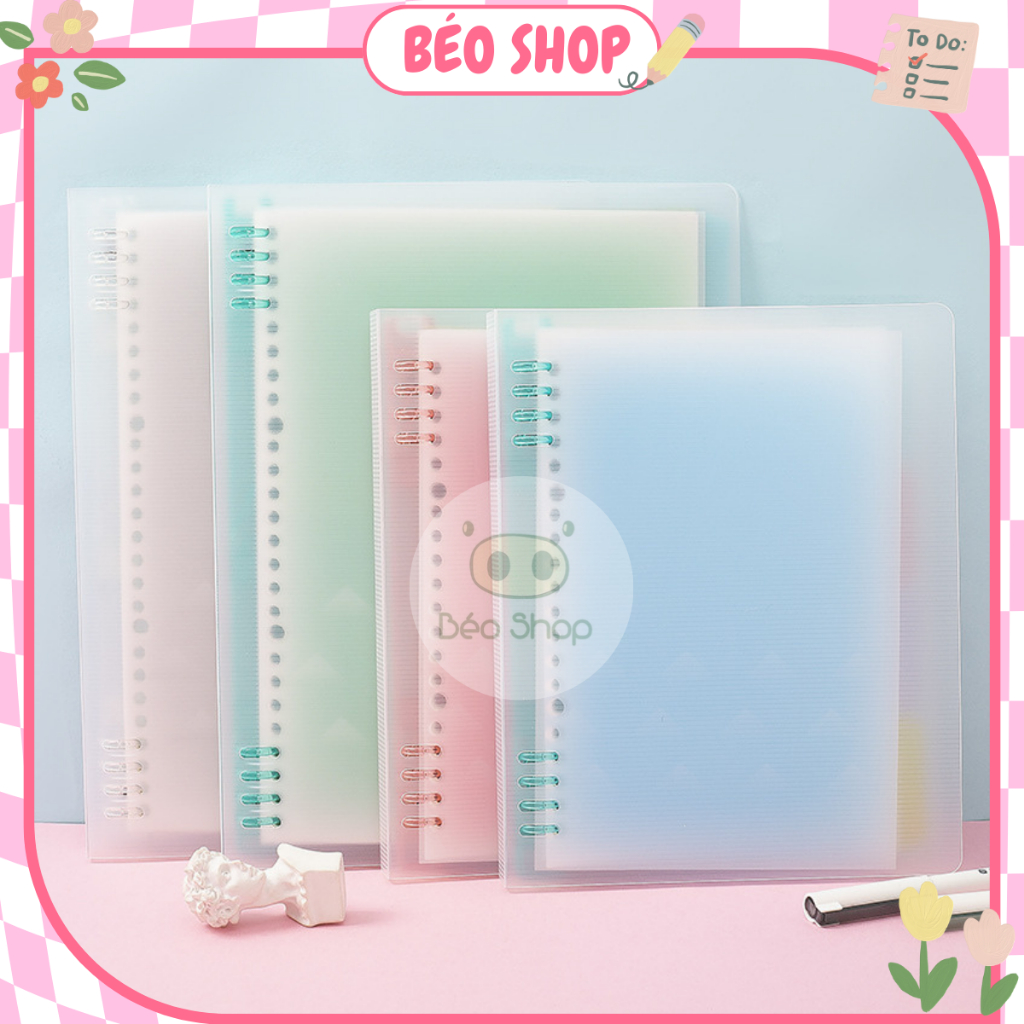 Bìa sổ còng A5 B5 8 còng Pkbeoshop bằng nhựa dẻo PVC dùng cho giấy A5 B5 20 26 lỗ làm sổ planner bullet journal