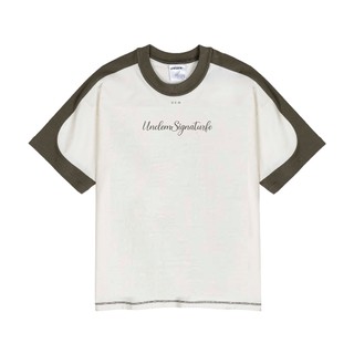 Áo thun phối local brand cổ tròn Uncle M cotton 100% nam nữ Unisex thêu - Signature Cream brown