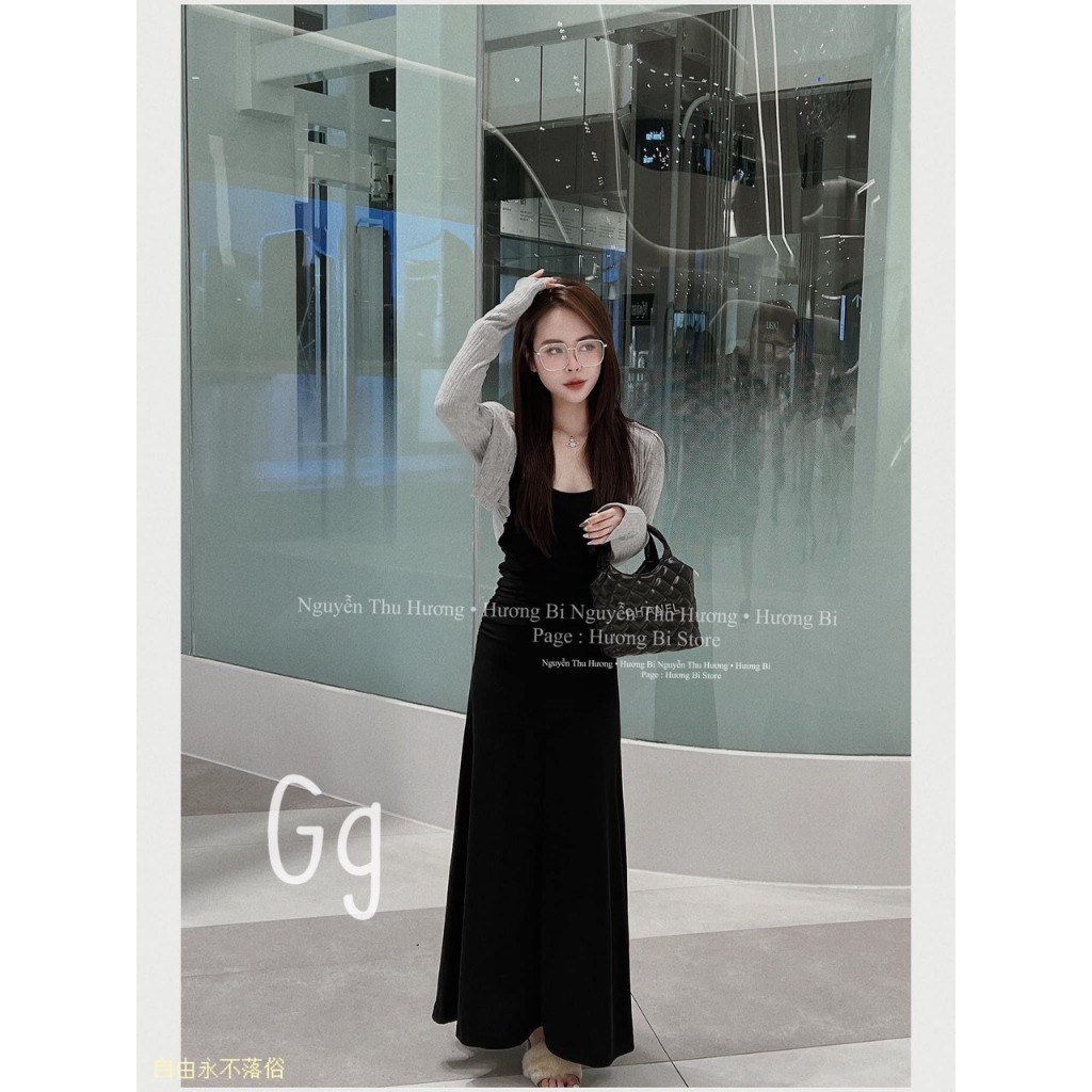 Set gân 2 món nữ áo khoác tay dài kèm dầm maxi 2 dây xinh xắn