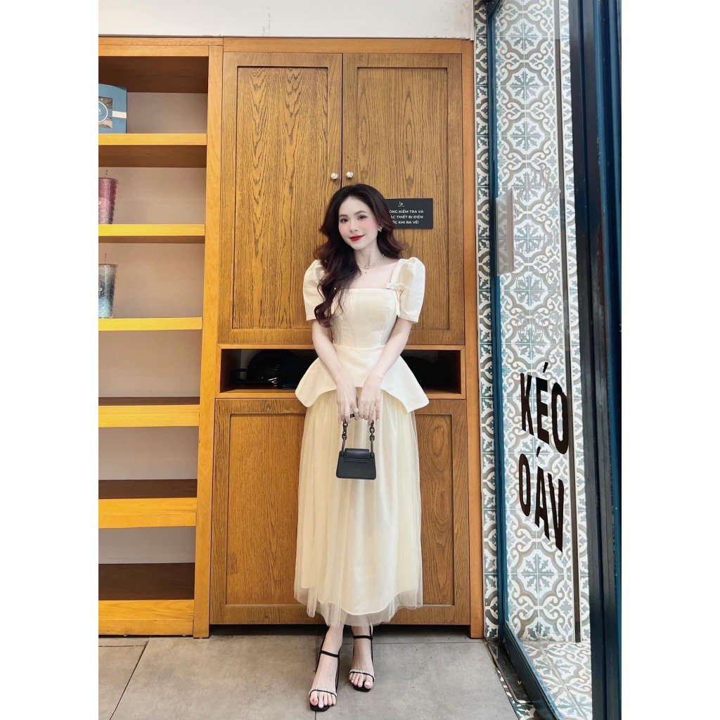 BIGSIZE HIẾU HIẾU  - Set thiết kế nữ áo trễ vai kèm chân váy voan dáng dài
