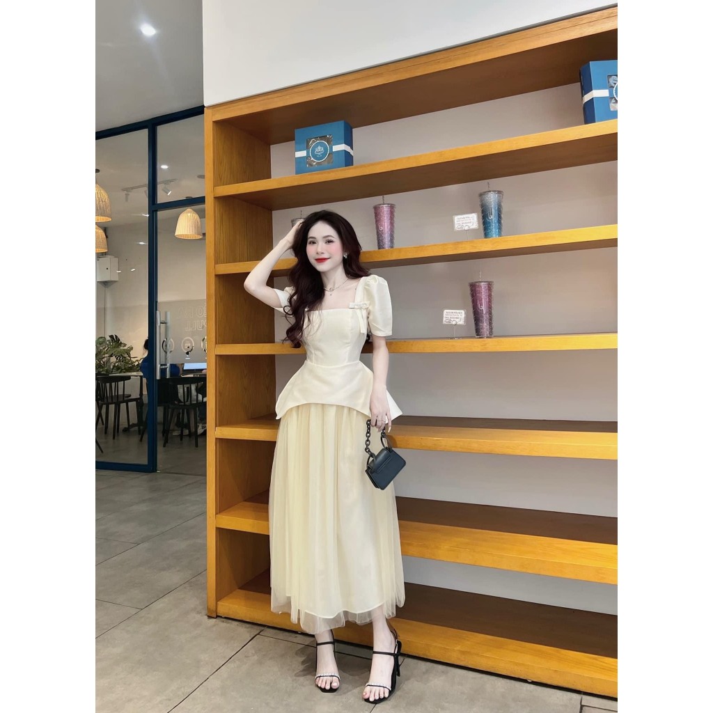 BIGSIZE HIẾU HIẾU  - Set thiết kế nữ áo trễ vai kèm chân váy voan dáng dài