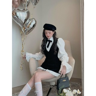 Bigsize hiếu hiếu - đầm nhung nữ phối nơ tay dài dễ thương